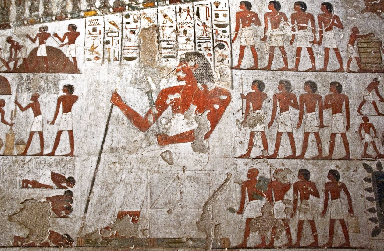 Maalaus, joka koristaa Rekhmiren hautaa, jota edustavat hänen palvelijansa (fresko) tekijältä Egyptian 18th Dynasty