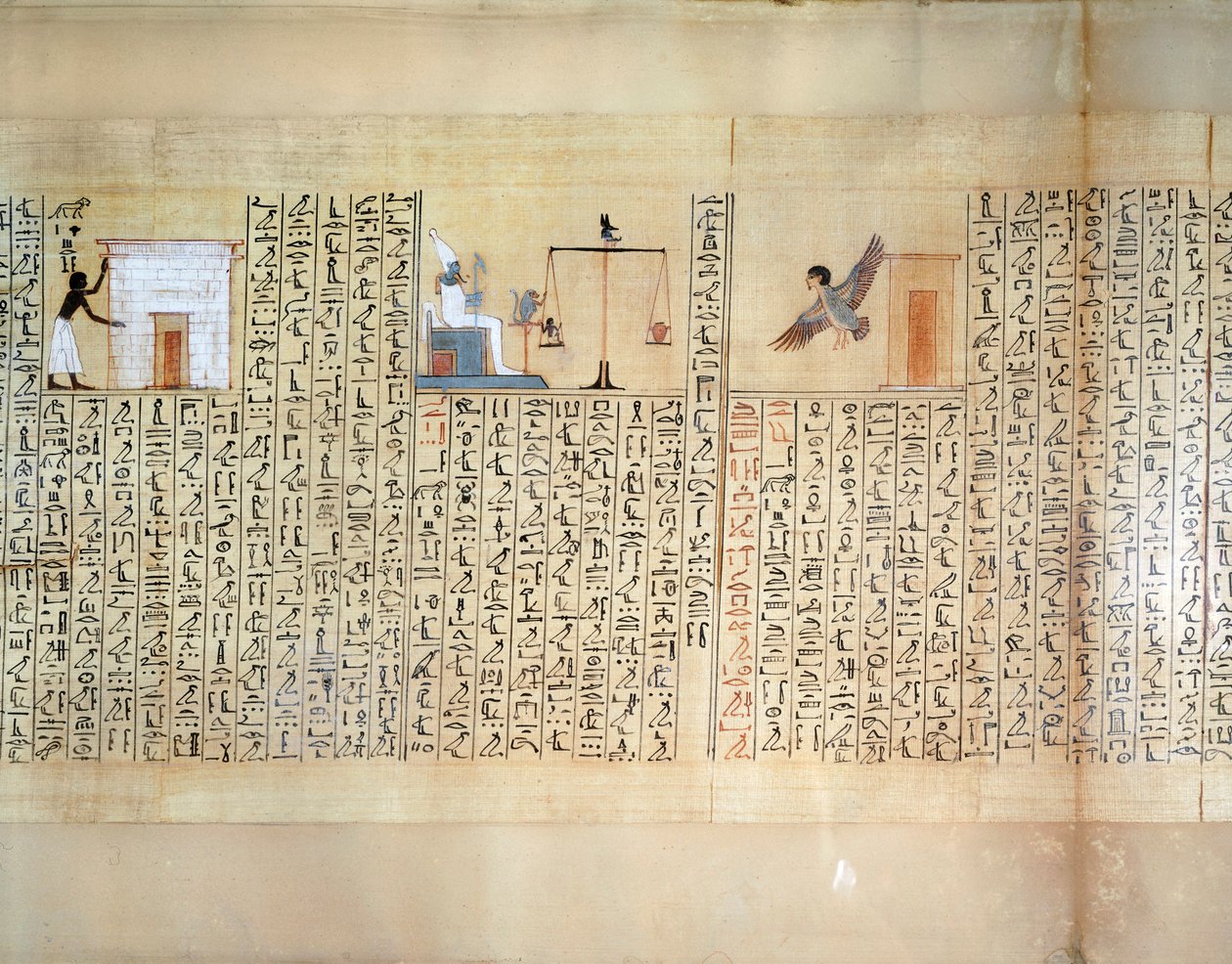 Sydämen punnitsemista kuvaava papyrus Maiherperin kuolleiden kirjasta. tekijältä Egyptian 18th Dynasty