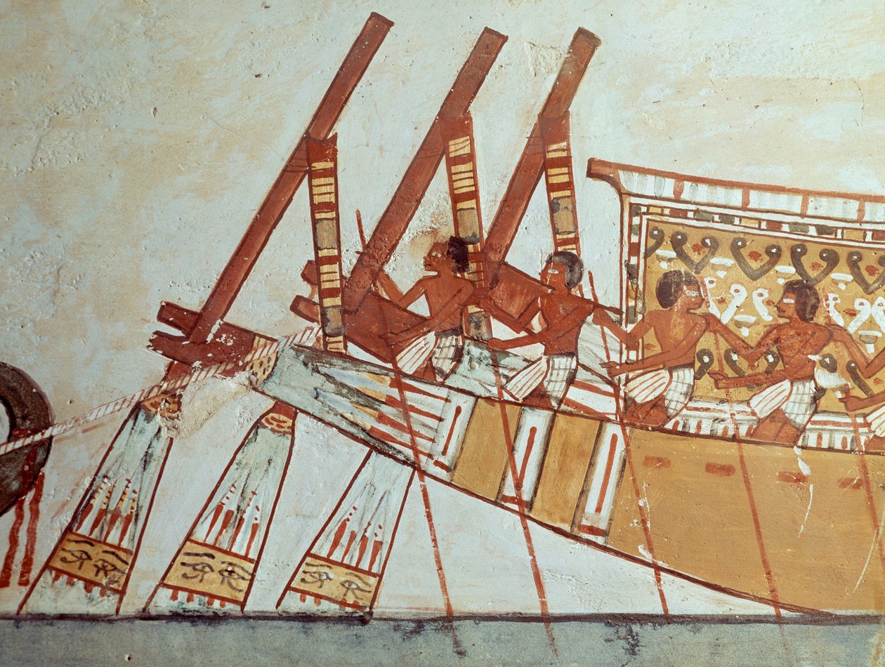 Vainajien pyhiinvaellus Abydokseen, seinämaalaus, Mennan hauta, joka tunnetaan myös nimellä hauta TT69, Thutmosai IV:n hallituskaudelta, Sheikh Abd el-Qurna, Thebea. tekijältä Egyptian 18th Dynasty