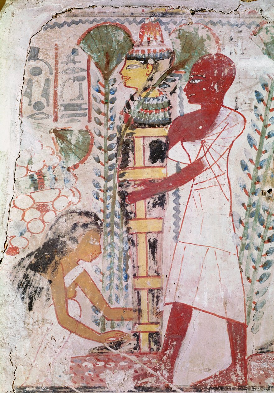 Muumion valmistaminen puhdistusseremoniaan haudalta Thebesissa, Uudessa kuningaskunnassa (seinämaalaus) tekijältä Egyptian 18th Dynasty