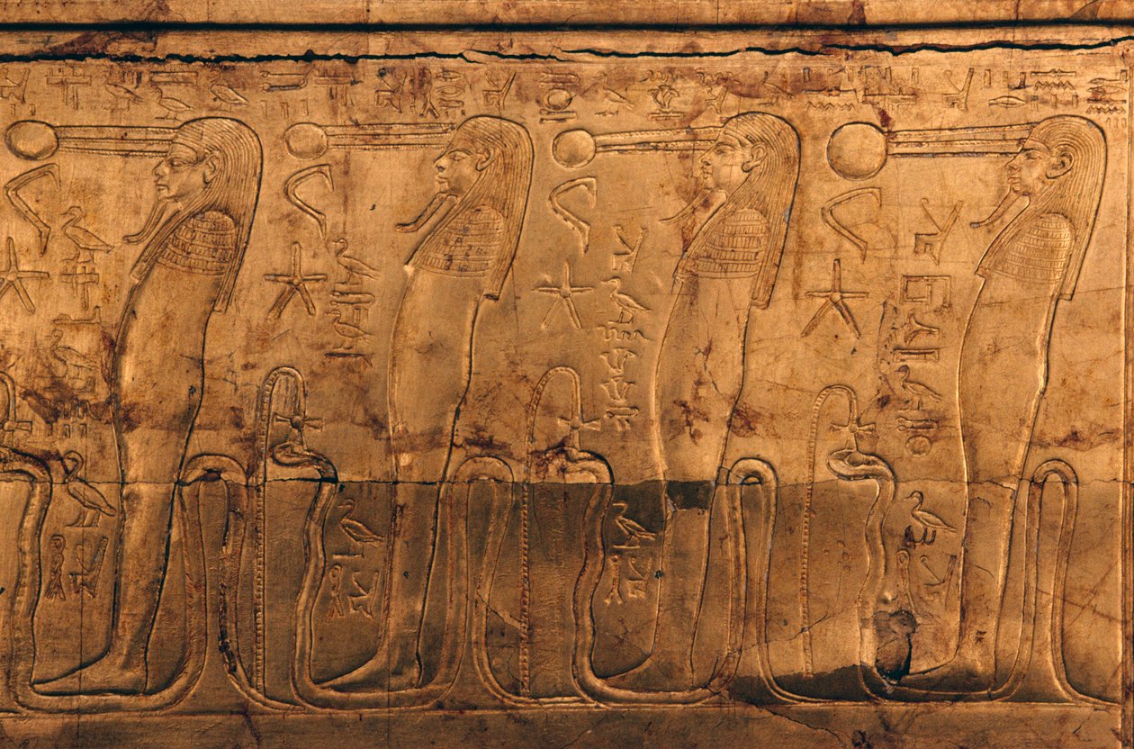 Reliefi kullatussa puuarkussa, Tutankhamonin aarrekammio tekijältä Egyptian 18th Dynasty