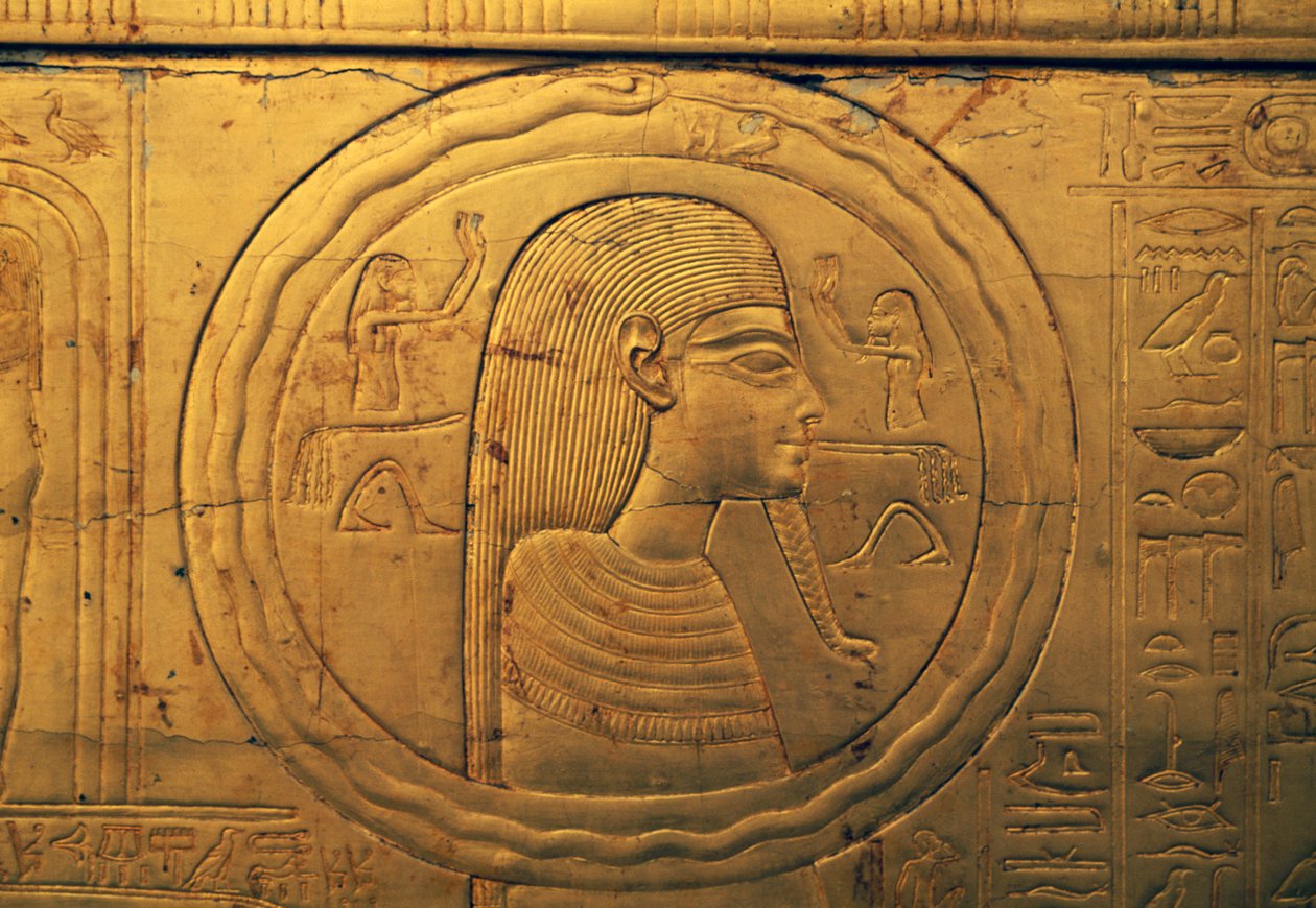 Reliefi toisen hautakappelin vasemmassa ulkopaneelissa, Tutankhamonin aarrekammio, Egypti, Egyptin sivilisaatio, Uusi valtakunta, XVIII dynastia tekijältä Egyptian 18th Dynasty