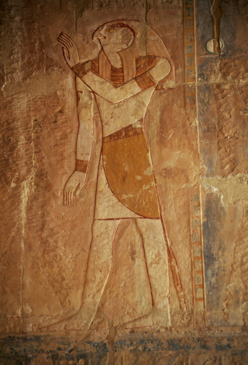 Reliefi Horuksen kanssa, Hatshepsutin hautajaistemppeli, Deir el-Bahari, Thebanin nekropoli (Unescon maailmanperintöluettelo). tekijältä Egyptian 18th Dynasty