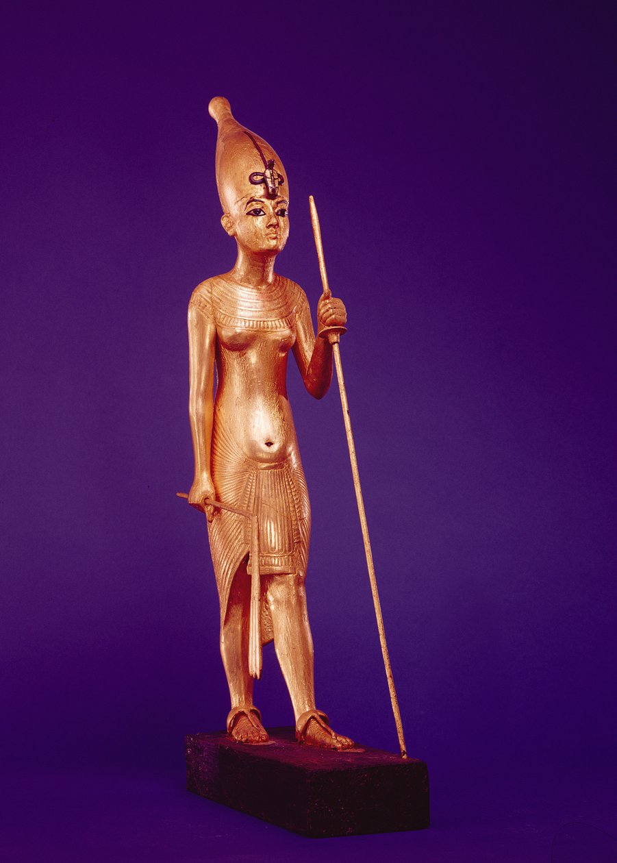 Kuninkaan patsas Tutankhamonin haudasta (n. 1370-1352 eKr.) Uusi kuningaskunta (kullattu puu) tekijältä Egyptian 18th Dynasty