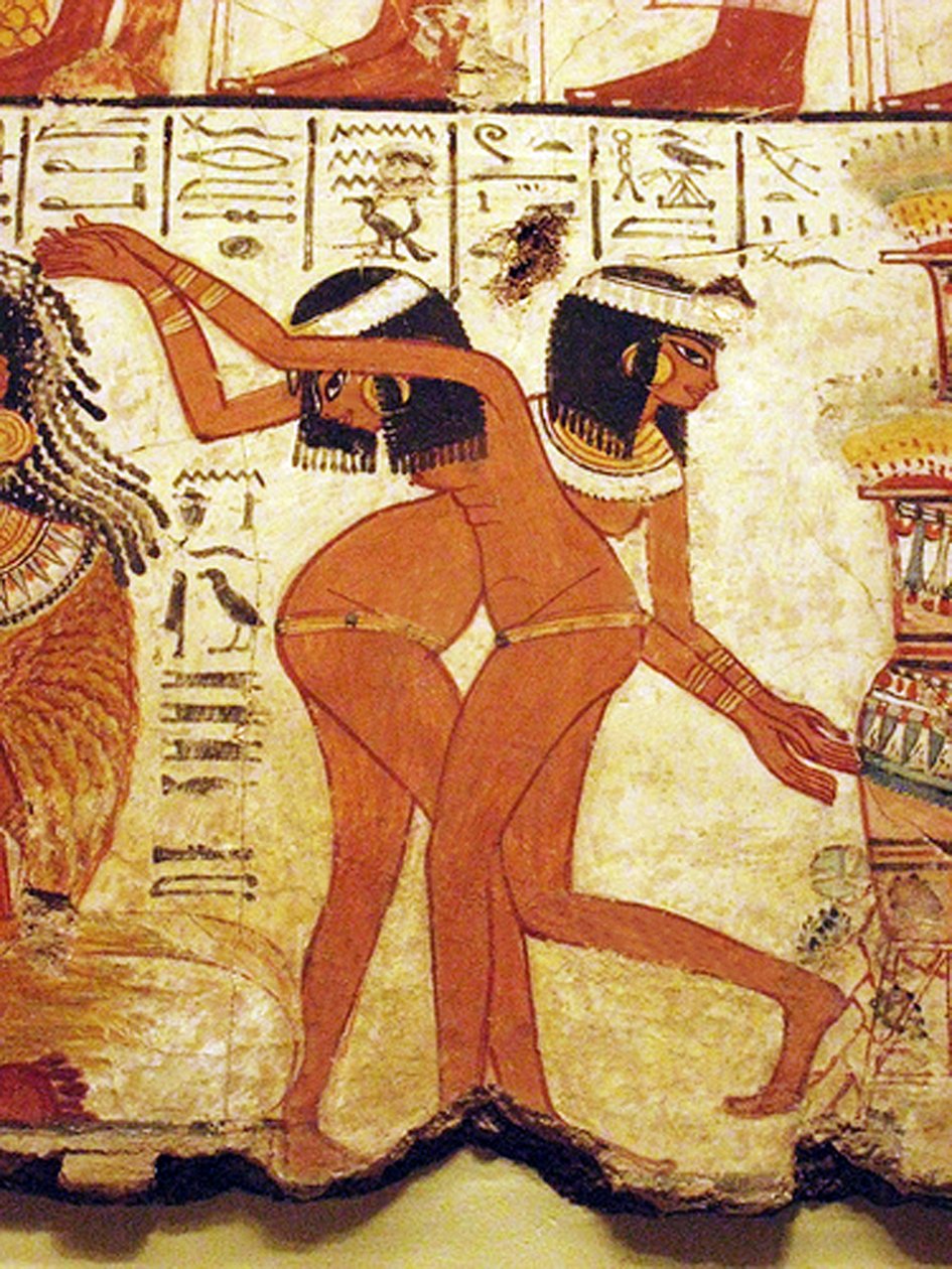 Temppeliseinämaalaus kahdesta tanssivasta tytöstä, Egypti (seinämaalaus) tekijältä Egyptian 18th Dynasty