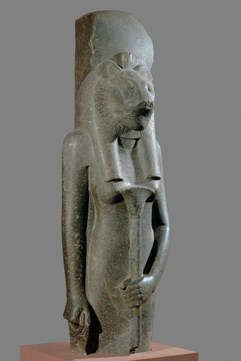 Sekhmet-jumalatar, jolla on papyruksen varren muotoinen valtikka ... tekijältä Egyptian 18th Dynasty