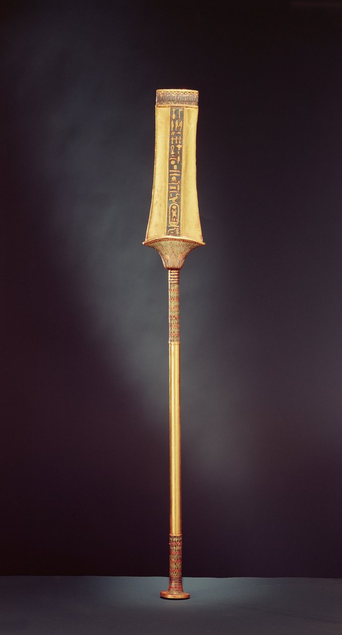 Kuninkaallinen valtikka Tutankhamonin haudasta (n. 1370-1353 eKr.) Uusi kuningaskunta (kultaa, jossa puinen ydin, upotettu puolijalokivillä) tekijältä Egyptian 18th Dynasty