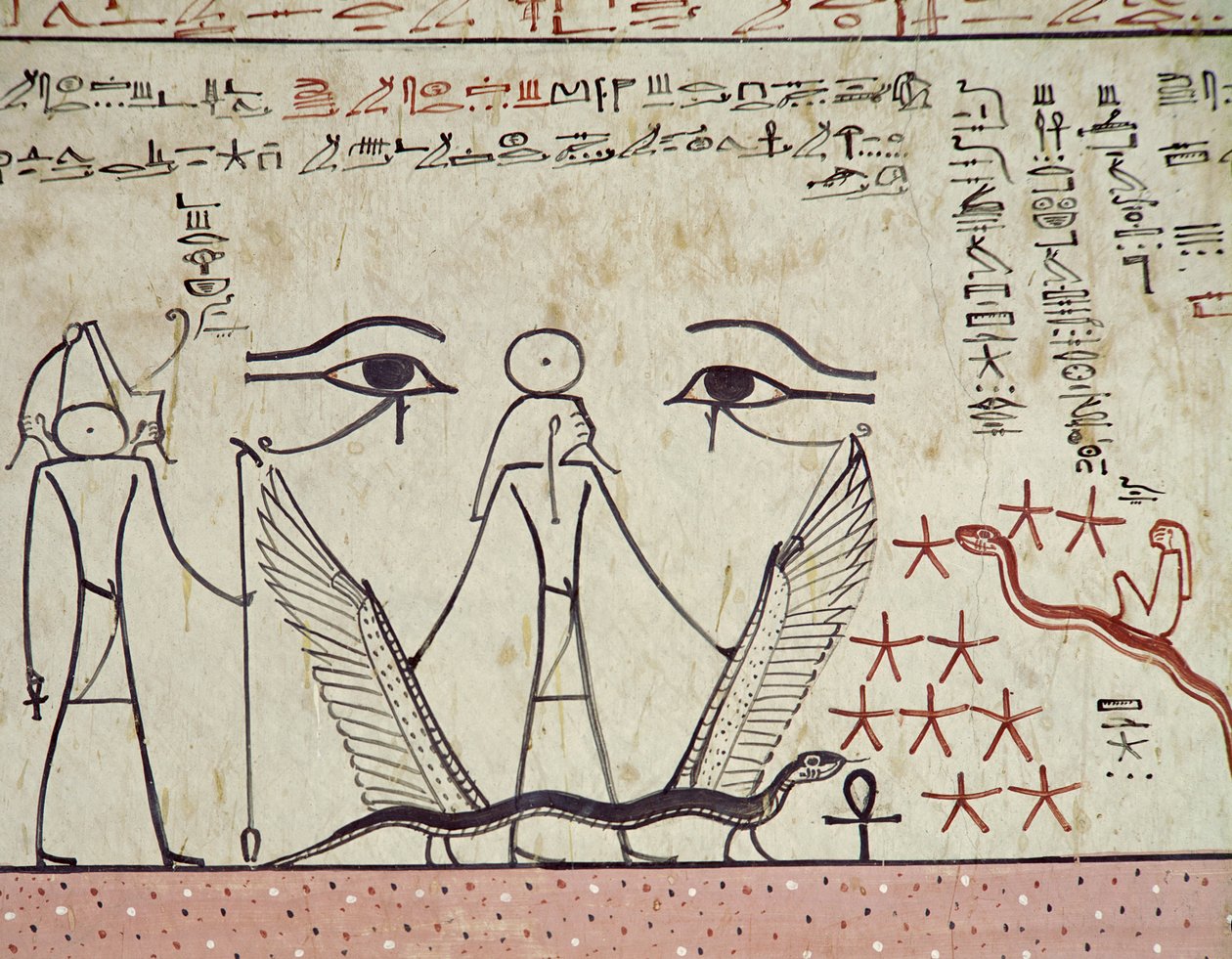 Kaksi mystistä silmää, Tuthmosis III:n haudasta (n. 1504-1450 eKr.) New Kingdom (seinämaalaus) tekijältä Egyptian 18th Dynasty
