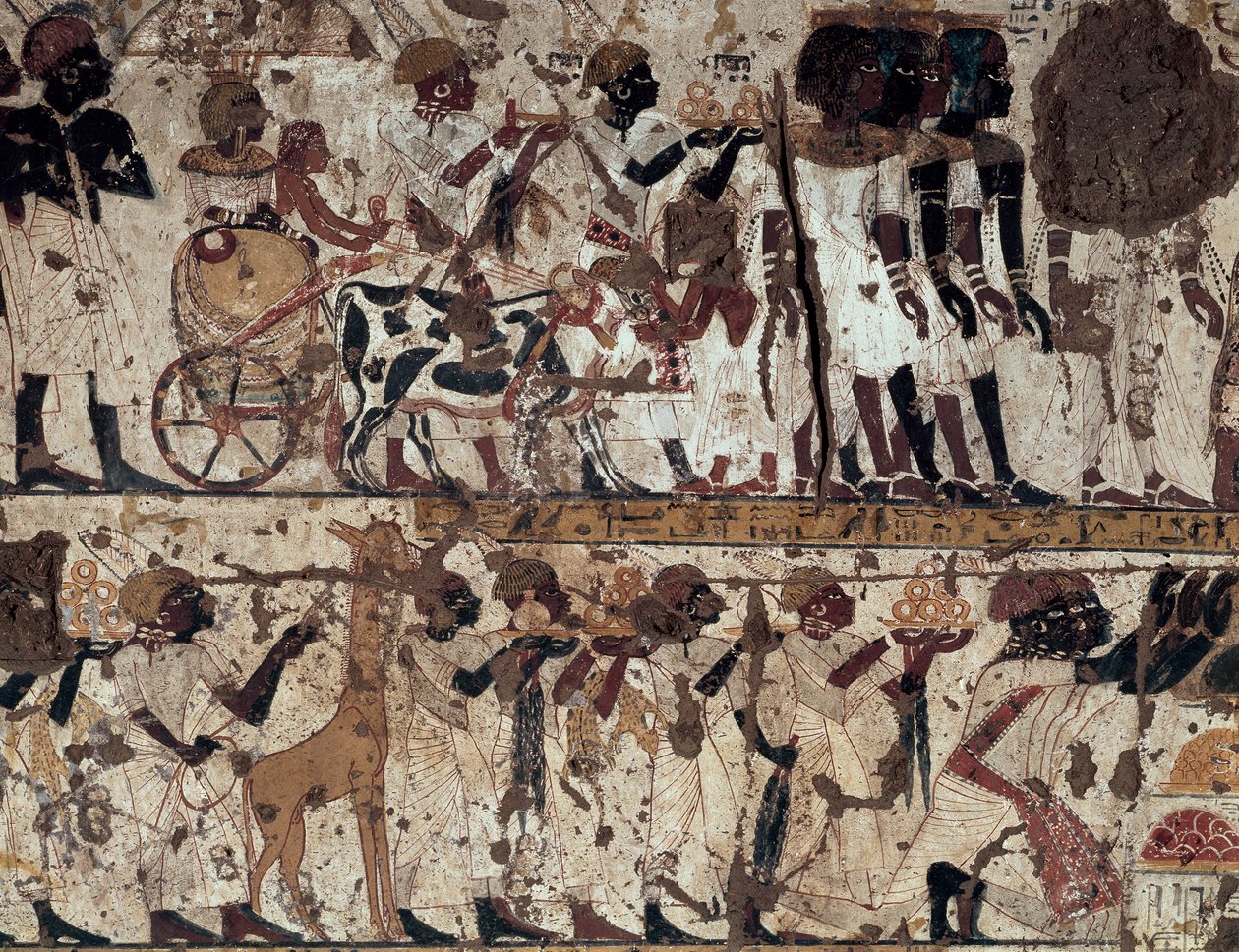 Kuninkaan Tutankhamonin nubialaisen aateliston kunnianosoitus, Huyn hauta, Qurnet Murai, Thebanin nekropolis (Unescon maailmanperintöluettelo) tekijältä Egyptian 18th Dynasty