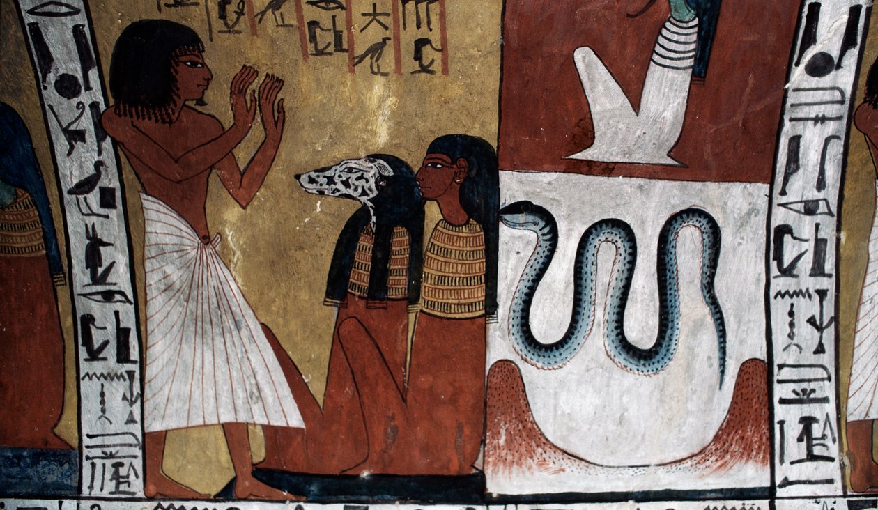 Seinämaalaus, Sennedjemin hauta, Kuninkaiden laakso, Luxor, Thebes (UNESCOn maailmanperintökohde tekijältä Egyptian 18th Dynasty