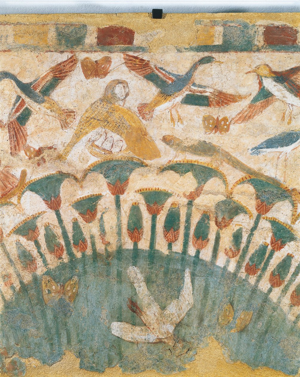 Seinämaalaus, joka kuvaa Niilin varrella sijaitsevien soiden kasvistoa ja eläimistöä, Neferhetepin haudasta, yksityiskohta. tekijältä Egyptian 18th Dynasty