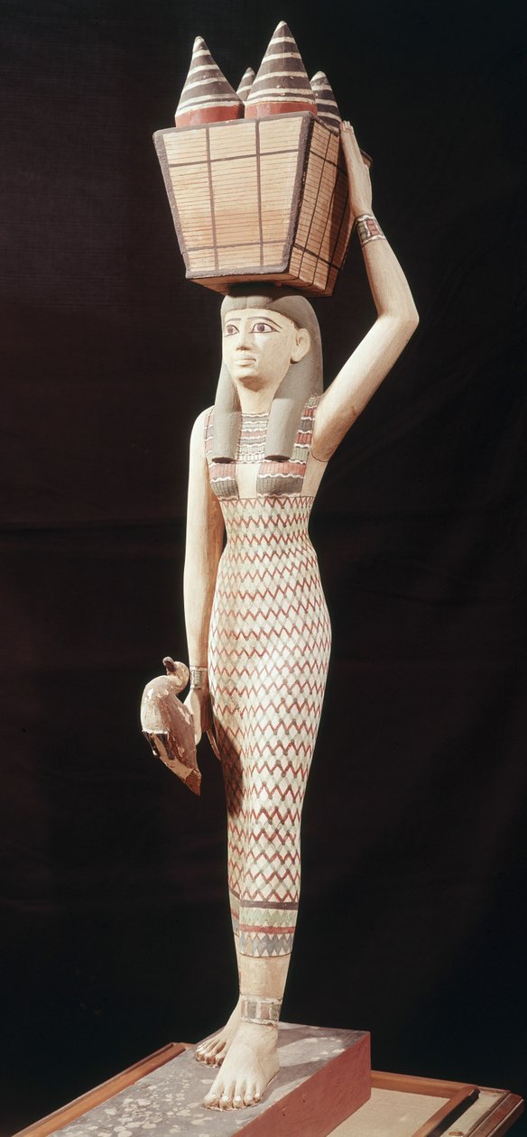 Nainen kantamassa uhreja, Uusi kuningaskunta (maalattua puuta) tekijältä Egyptian 18th Dynasty