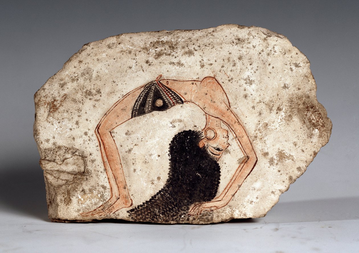 Naisakrobaattitanssija, Ostrakon. Kalkkikivi, noin 1295-1186 eaa tekijältä Egyptian 19th Dynasty