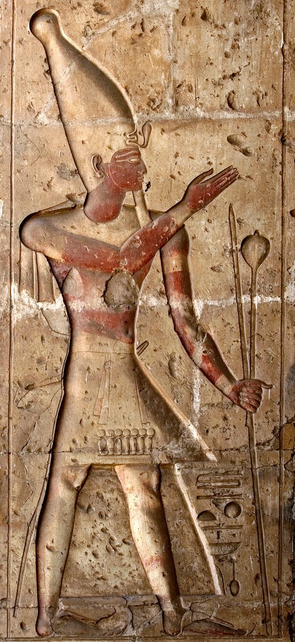 Muinainen egyptiläinen taide: Matala kohokuvio Seti I:n temppelin pylväässä (Stay tai Seti I tekijältä Egyptian 19th Dynasty