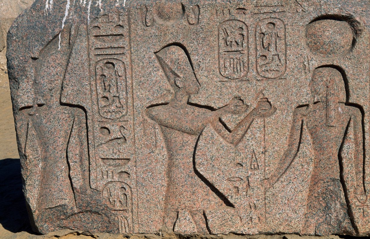 Lohko, jossa on reliefit ja Ramses II:n kirjoitukset, Amunin suuri temppeli, Tanis, Egypti, Egyptin sivilisaatio, Uusi valtakunta, XIX dynastia. tekijältä Egyptian 19th Dynasty
