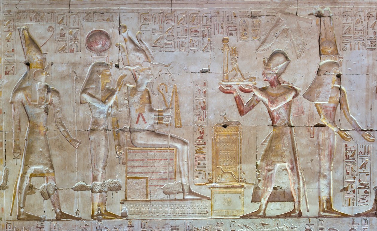 Värillinen kohokuvio, Seti I:n temppeli, Abydos, Egypti tekijältä Egyptian 19th Dynasty