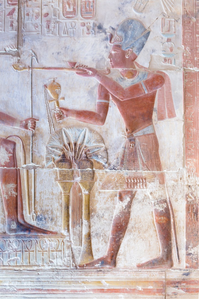 Värillinen kohokuvio, Seti I:n temppeli, Abydos, Egypti tekijältä Egyptian 19th Dynasty