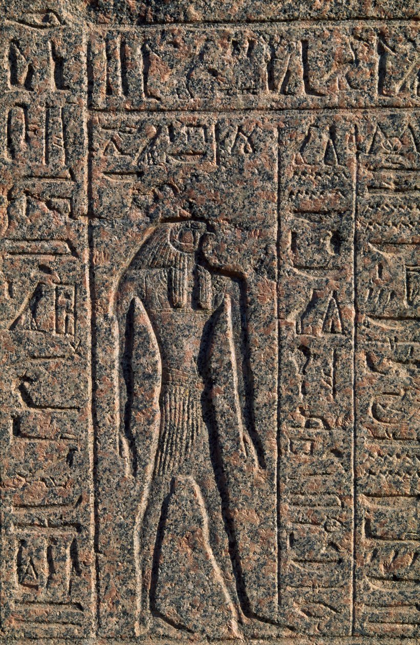 Horuksen kuva, yksityiskohta Thootin ja Horuksen kirjoituksesta ja reliefistä, Amenhotepin sarkofagi, Memphis (Unescon maailmanperintöluettelo) tekijältä Egyptian 19th Dynasty