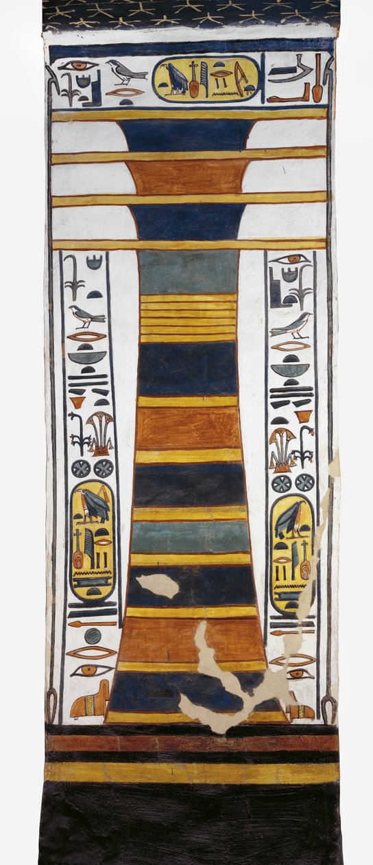 Egypti, Thebe, Luxor, Kuningattarien laakso, Nefertarin hauta, Osiriksen selkärankaa esittävä Djed-pilari, jonka sisällä on ylösnousemuksen luuydin, 19. dynastian ajalta. tekijältä Egyptian 19th Dynasty