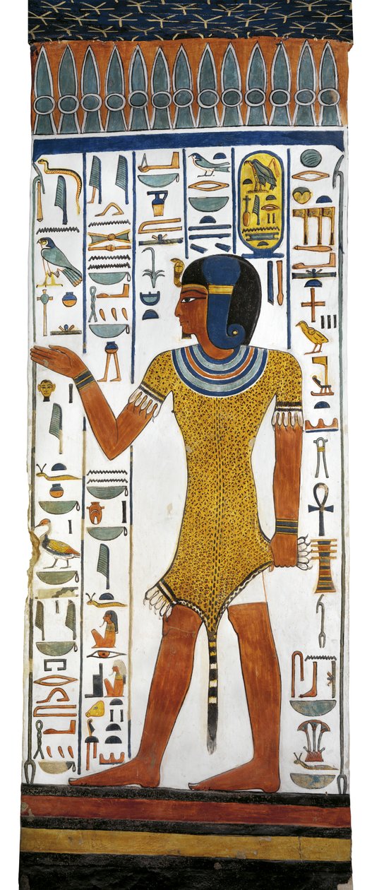 Egypti, Thebes, Luxor, Kuningattaren laakso, Nefertarin hauta, seinämaalaus hautakammion pilarissa 19. dynastiasta tekijältä Egyptian 19th Dynasty