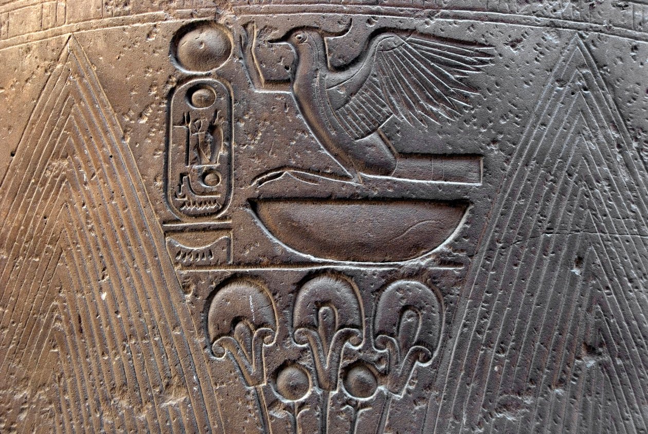 Egyptiläinen antiikki: yksityiskohta kohokuviosta, joka koristaa farao Ramses II:n (1292-1186 eKr.) patruunaa. Luxorin temppeli. East Bank (Thebes), Egypti tekijältä Egyptian 19th Dynasty