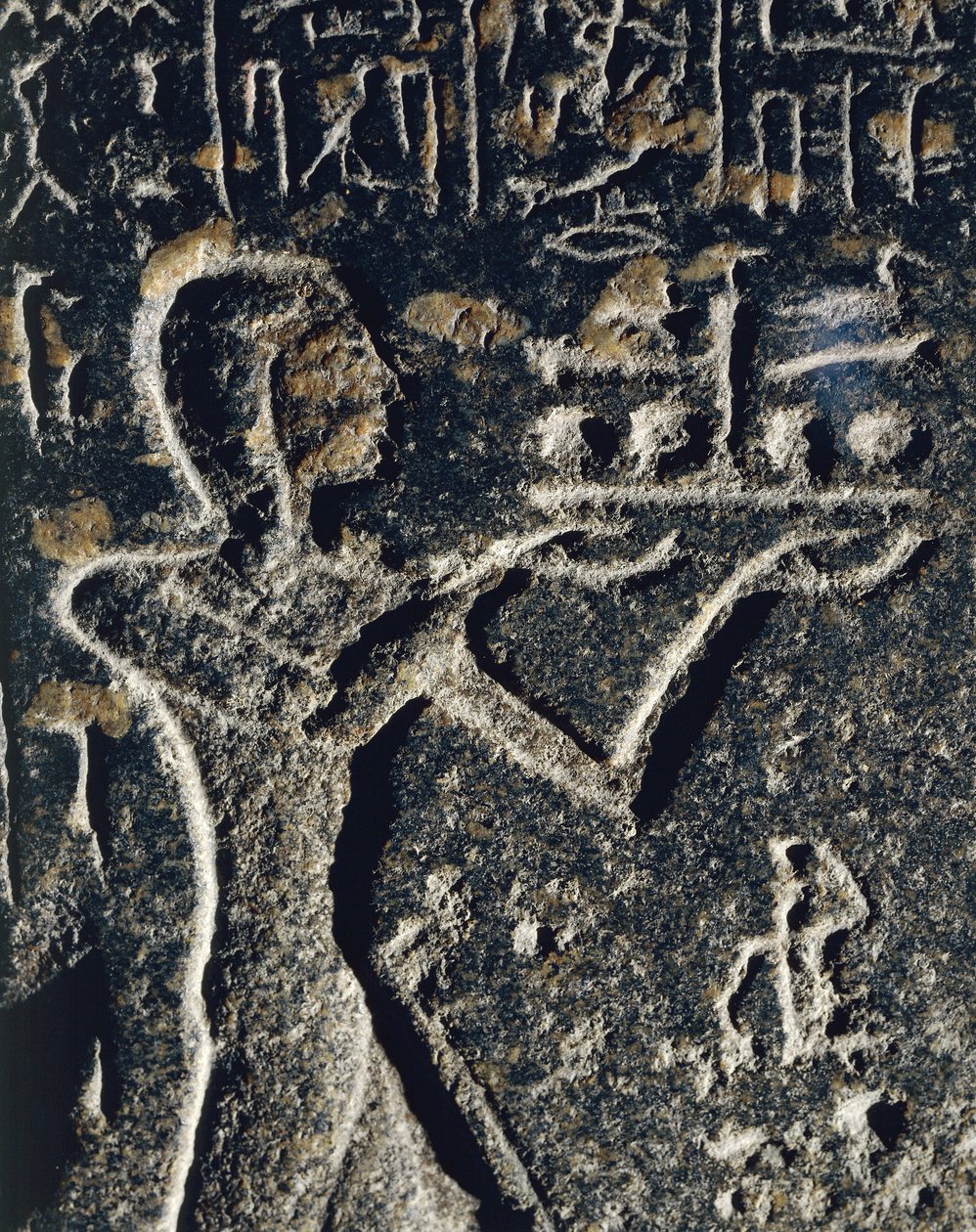Graniittipatsas, joka kuvaa prinssi Merneptahia palvonnassa ja joka on omistettu Ptah-jumalalle. tekijältä Egyptian 19th Dynasty