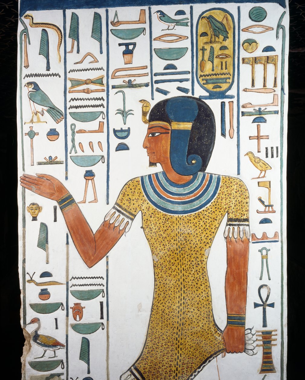 Horus-Neg-Itef, fresko, hautakammion kaakkoispilari, Kuningatar Nefertarin hauta (QV66), Kuningattaren laakso, Thebes (Unescon maailmanperintöluettelo) tekijältä Egyptian 19th Dynasty
