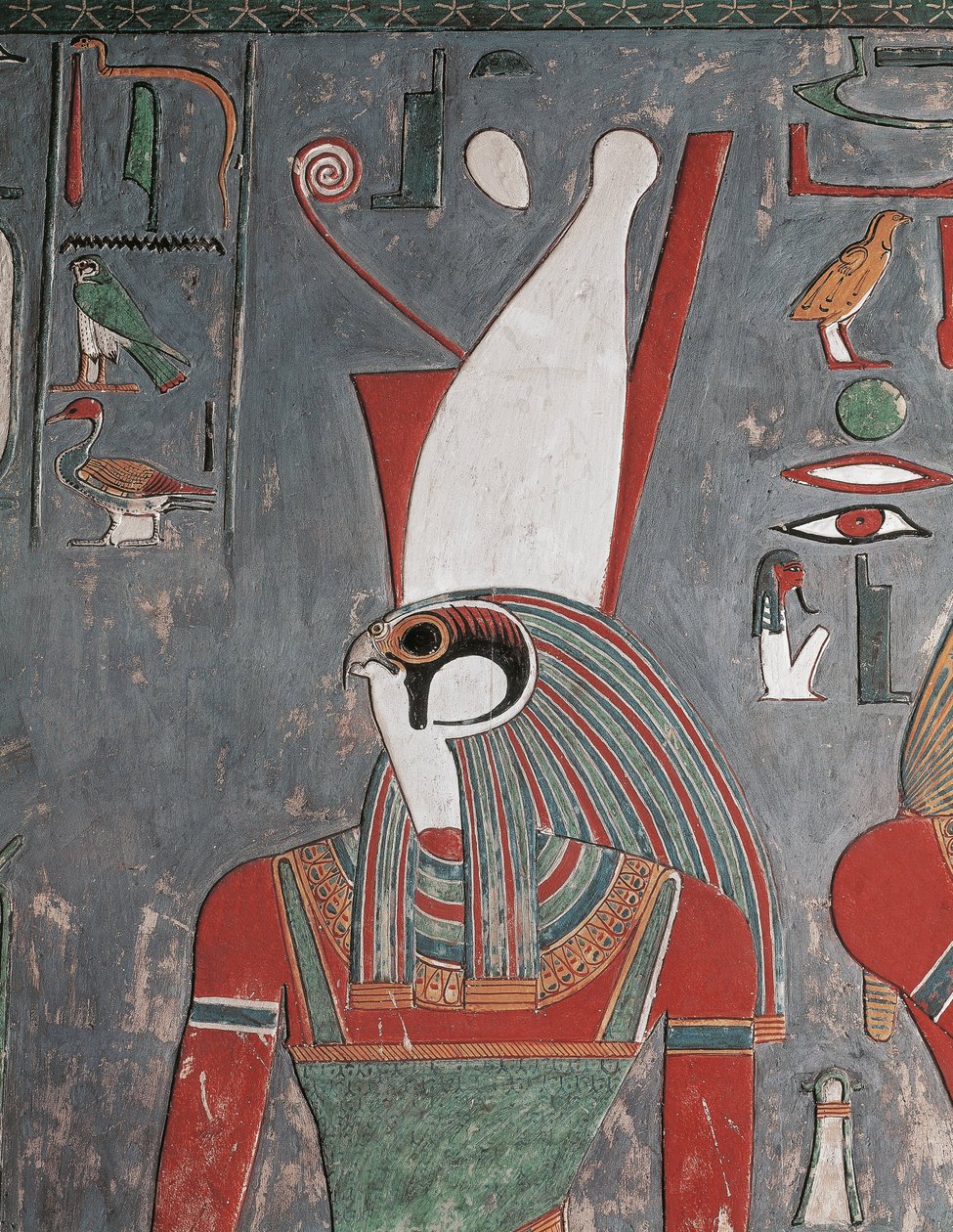Horus pukeutunut kaksinkertaiseen kruunuun, Horemhebin hauta, Kuninkaiden laakso, Louxor, Muinainen Thebes (kuva) tekijältä Egyptian 19th Dynasty
