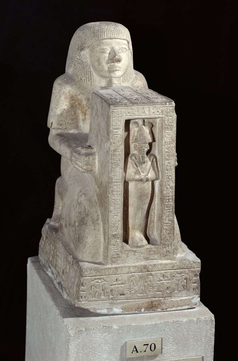 Kuninkaallisen kirjurin Setin Naoforinen patsas Osiriksen kanssa naosissa, Uusi kuningaskunta, noin 1279-1213 eKr. (kalkkikivi) tekijältä Egyptian 19th Dynasty