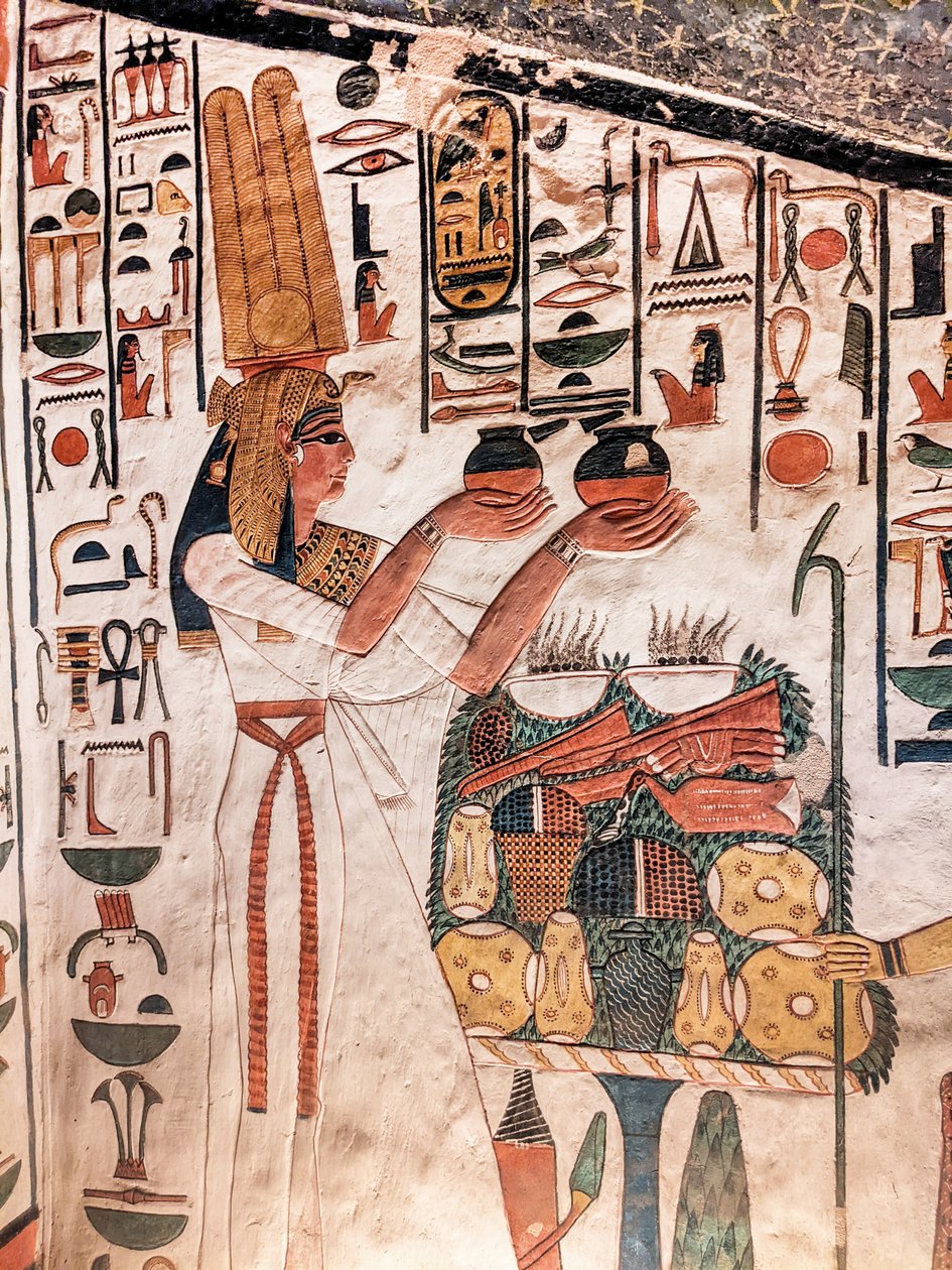 Nefertari tekemässä tarjouksen, Nefertarin haudasta (seinämaalaus) tekijältä Egyptian 19th Dynasty