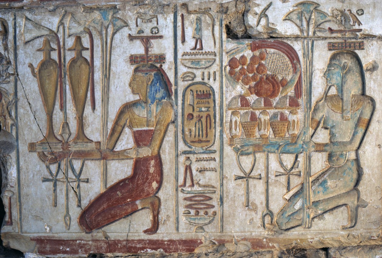 Tarjousnäkymä, helpotus, Ramses II:n temppeli, Abydos, Egypti, egyptiläinen sivilisaatio, Uusi kuningaskunta, dynastia XIX (kuva) tekijältä Egyptian 19th Dynasty