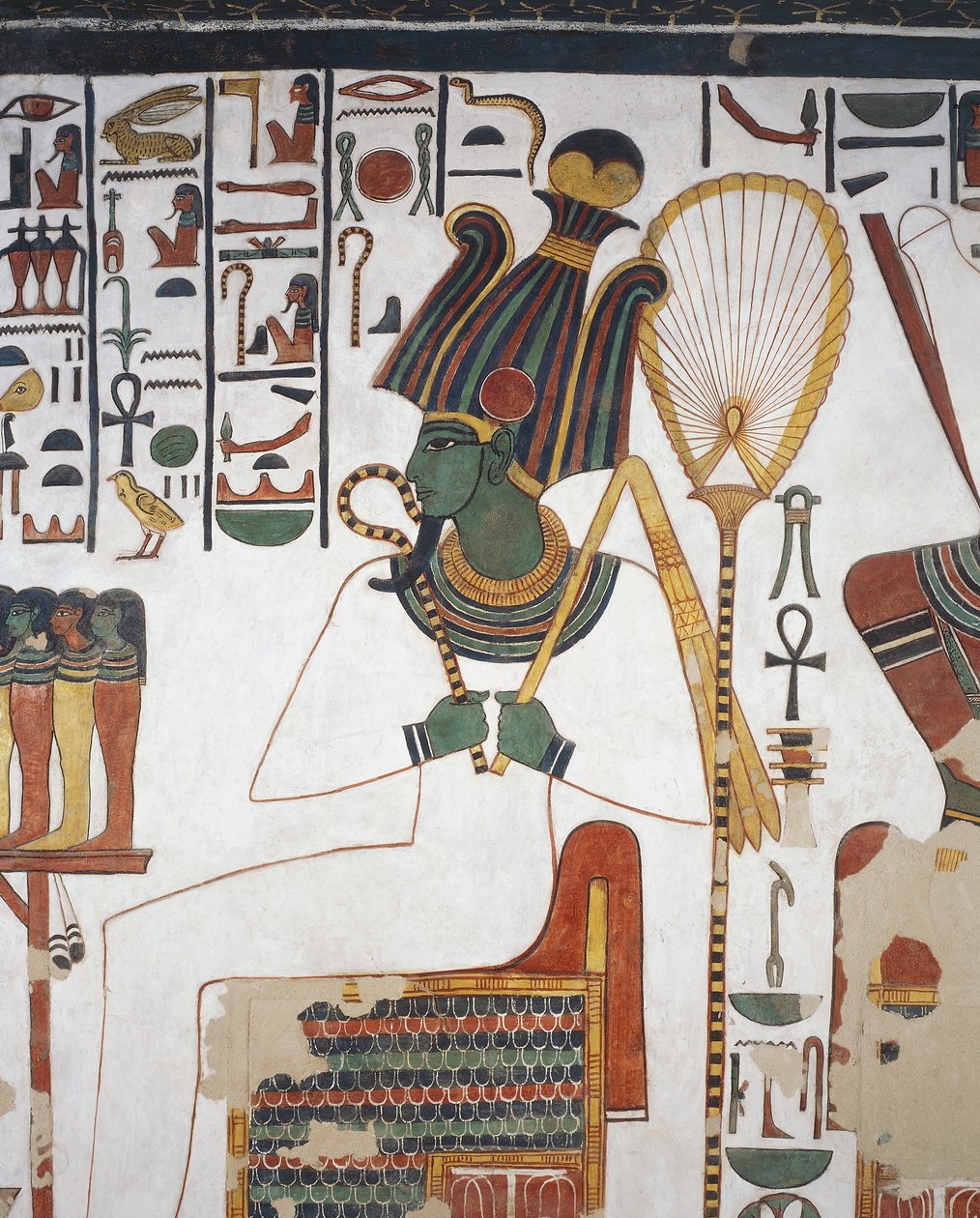 Osiris, fresko, itäseinä, itäinen sivukammio, Nefertarin hauta (QV66), Kuningattarien laakso, Thebe (Unescon maailmanperintöluettelo). tekijältä Egyptian 19th Dynasty