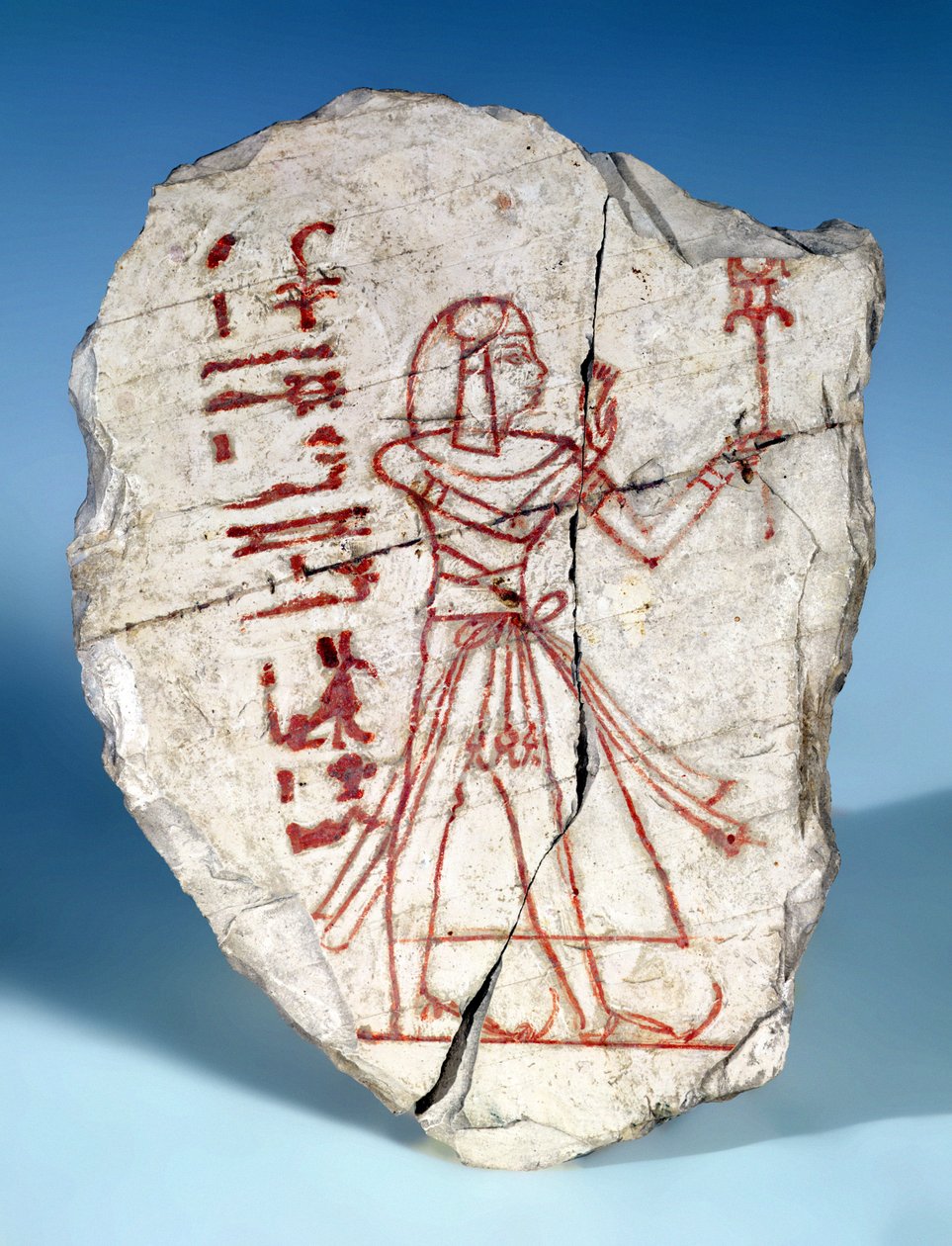 Ostrakon mieshahmolla, Deir El-Medinasta (maalattu kalkkikivi) tekijältä Egyptian 19th Dynasty