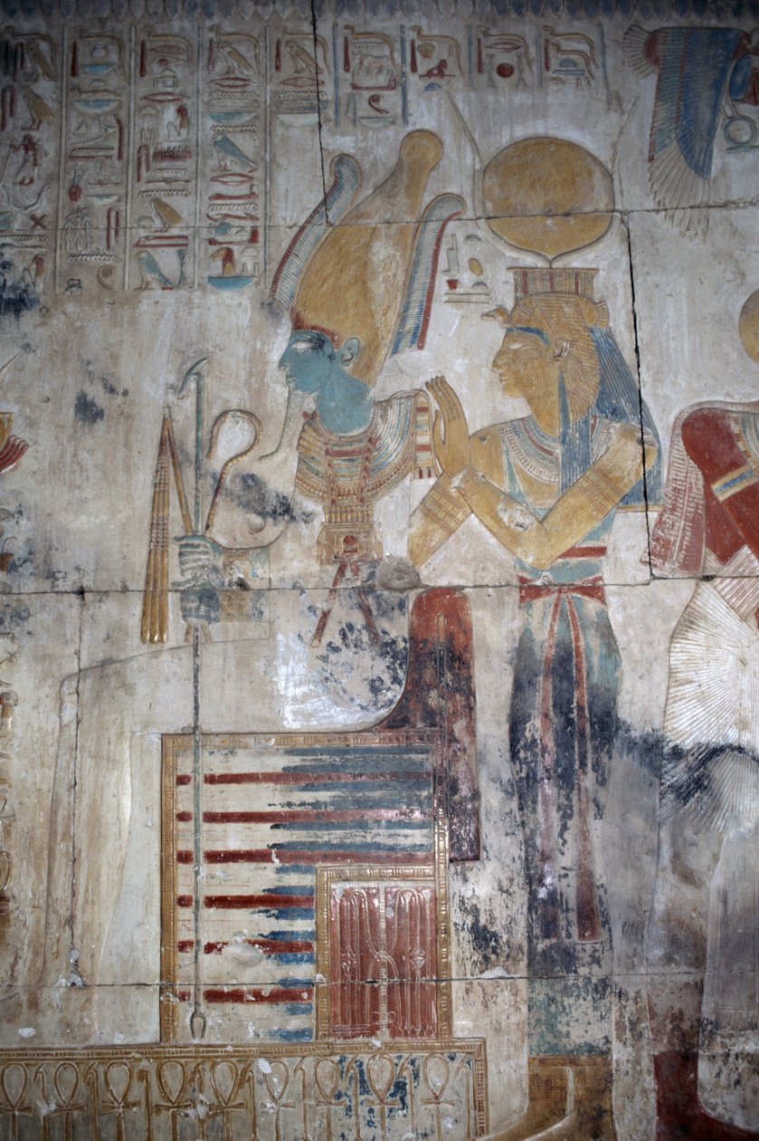 Maalattu reliefi, Osiriksen kappeli, Seti I:n temppeli tekijältä Egyptian 19th Dynasty