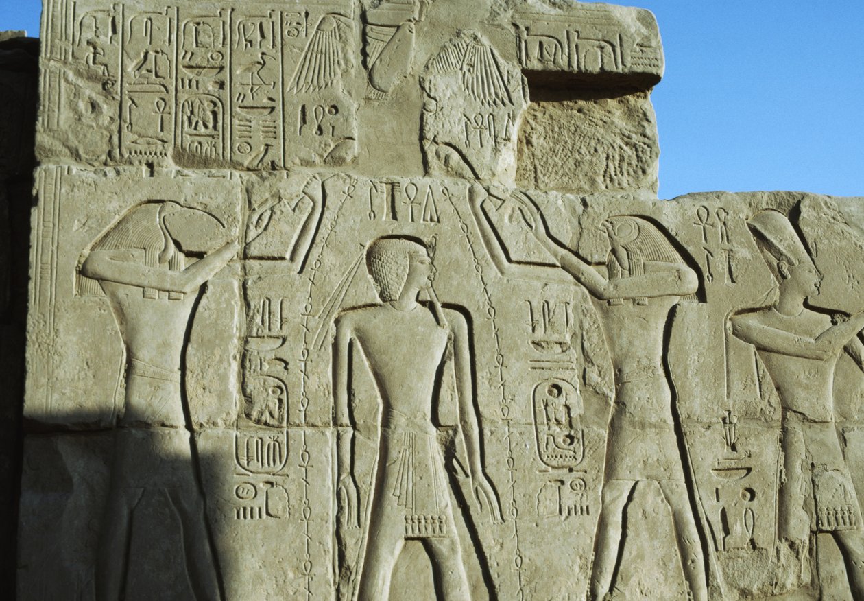 Puhdistuskohtaus, reliefi, Amunin temppeli, Karnakin temppelikompleksi (Unescon maailmanperintöluettelo). tekijältä Egyptian 19th Dynasty