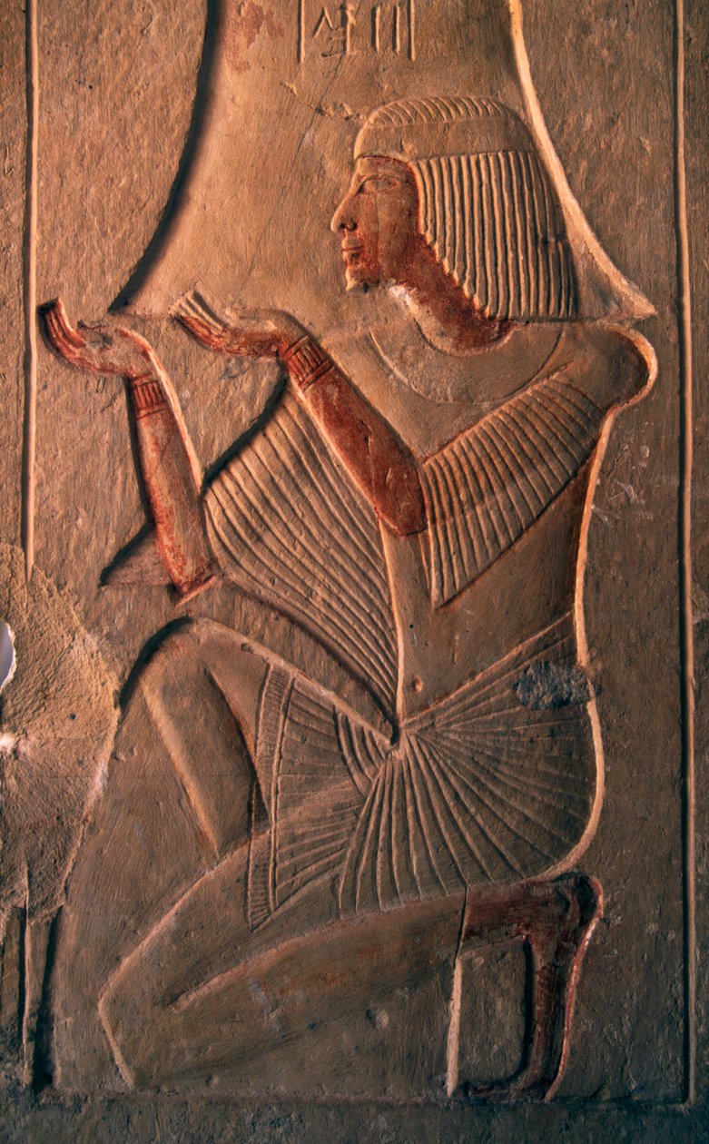 Reliefi, joka kuvaa palvovaa hahmoa, Leteyan hauta, Sakkara, Egypti, Egyptin sivilisaatio, Uusi valtakunta, XIX dynastia tekijältä Egyptian 19th Dynasty