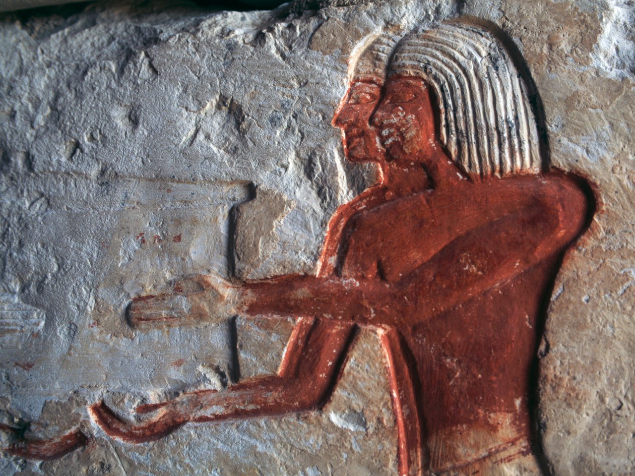 Reliefi, joka kuvaa kantajia, Leteyan hauta, Saqqara, Egypti, egyptiläinen sivilisaatio, Uusi kuningaskunta, dynastia XIX tekijältä Egyptian 19th Dynasty