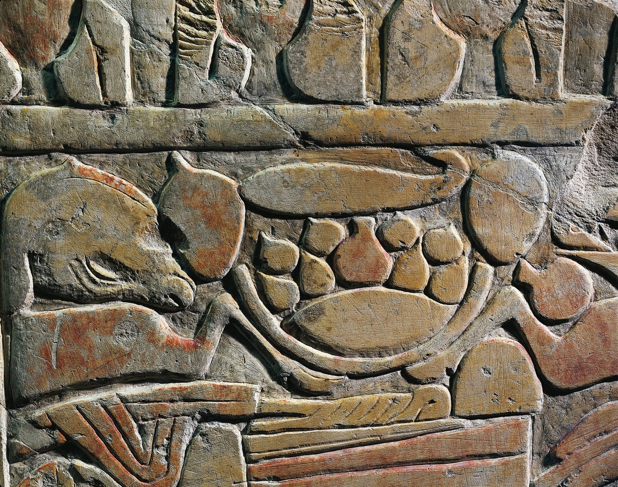 Reliefi, joka kuvaa ruokauhreja jumalille, Abydosista. tekijältä Egyptian 19th Dynasty