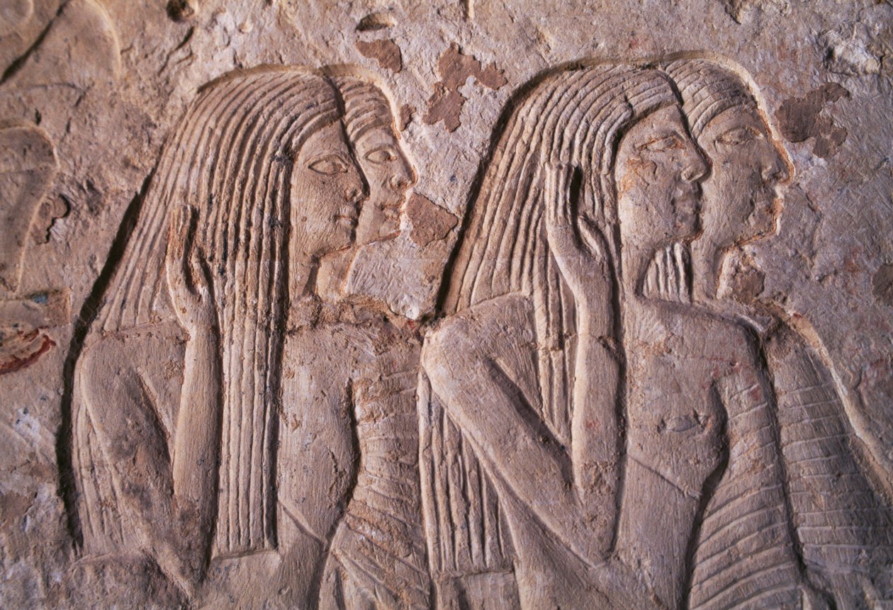 Naisryhmää esittävä reliefi, Leteyan hauta, Sakkara, Egypti, Egyptin sivilisaatio, Uusi valtakunta, XIX dynastia tekijältä Egyptian 19th Dynasty