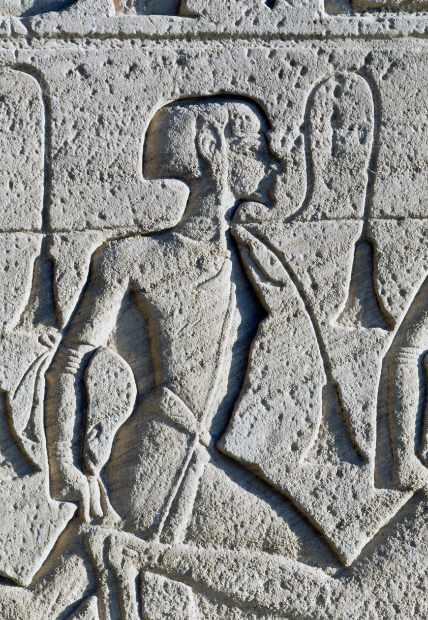 Reliefi, joka kuvaa vankia Kadeksen taistelusta, yksityiskohta valtaistuinten jalustasta Ramses II:n suuren temppelin julkisivussa, Abu Simbel (Unescon maailmanperintöluettelo). tekijältä Egyptian 19th Dynasty