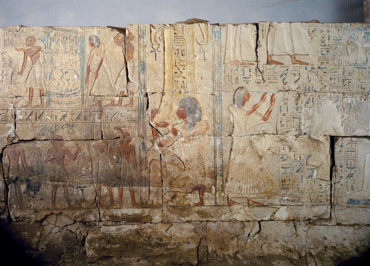 Reliefi Ramesses II:n tärkeän virkamiehen Netcherouymesin haudasta, Saqqara, Ramesses II:n hallituskausi. Egyptin sivilisaatio, Uusi valtakunta, XIX dynastia. tekijältä Egyptian 19th Dynasty