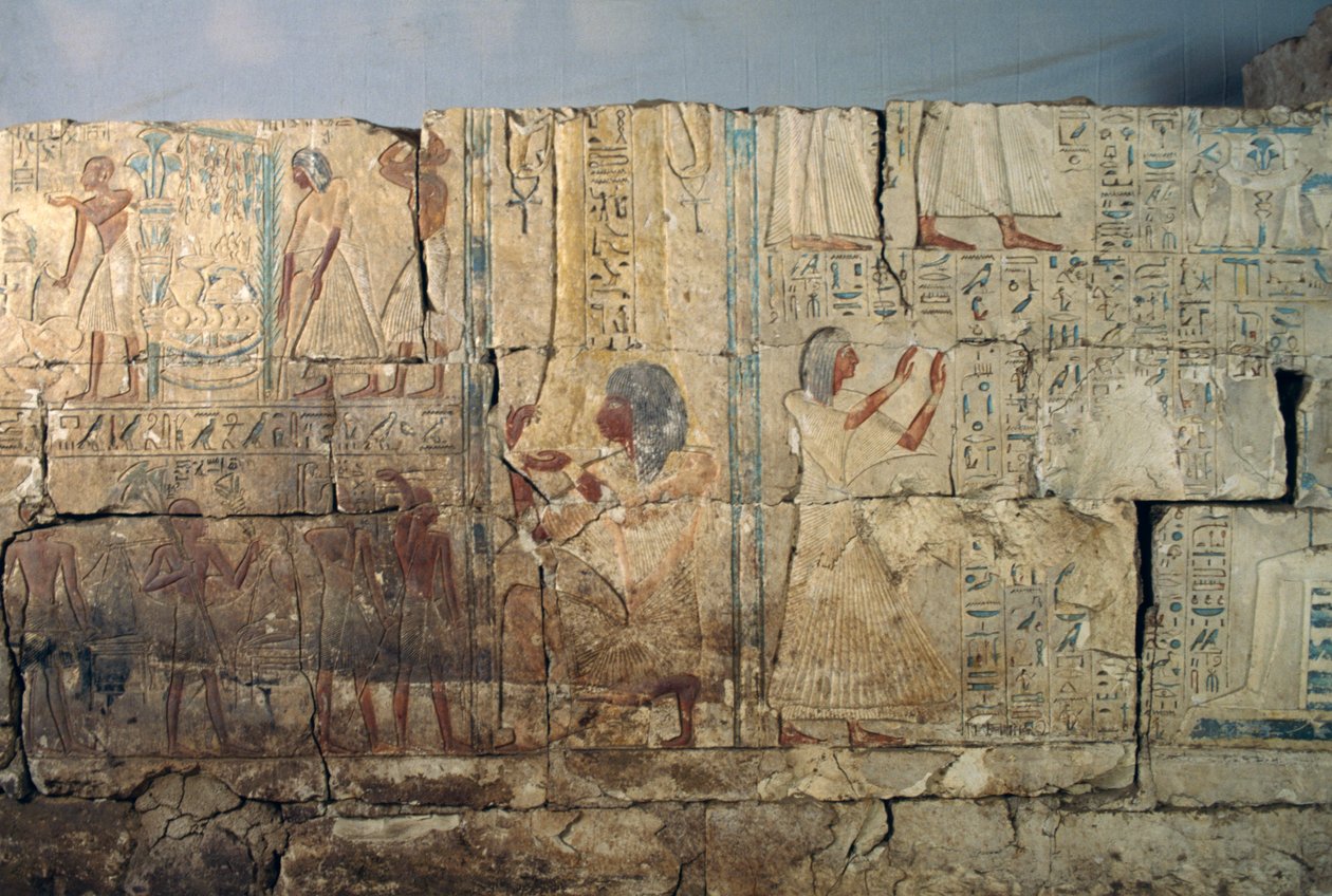 Reliefi Netcherouymesin haudasta, Ramesses II:n korkea virkamies, Saqqara, Egypti, Egyptin sivilisaatio, Uusi valtakunta, XIX dynastia tekijältä Egyptian 19th Dynasty