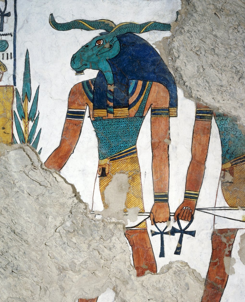 Sanansaattaja oinaanpäällä, Osirisin kuningaskunnan kolmas ovi, Kuolleiden kirjan luku 144, fresko, hautakammio, Nefertarin hauta (QV66), Kuningattaren laakso, Thebes. Egyptin sivilisaatio, Uusi kuningaskunta, dynastia XIX. tekijältä Egyptian 19th Dynasty