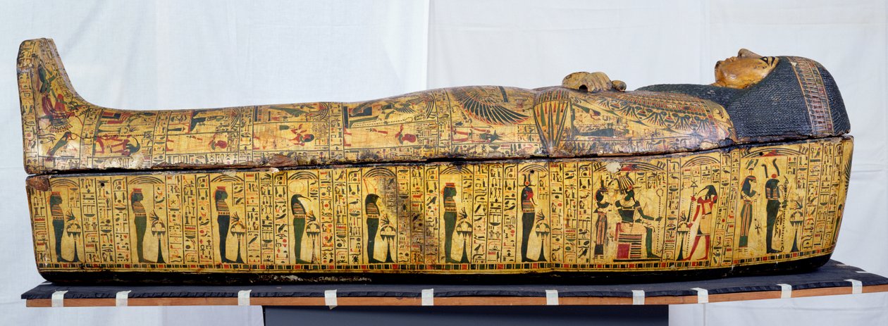 Nesyamunin muumion arkku ja kansi, mahdollisesti löydetty Deir El-Bahrista, Uusi valtakunta, noin 1100 eaa. (maalattu puu). tekijältä Egyptian 20th Dynasty