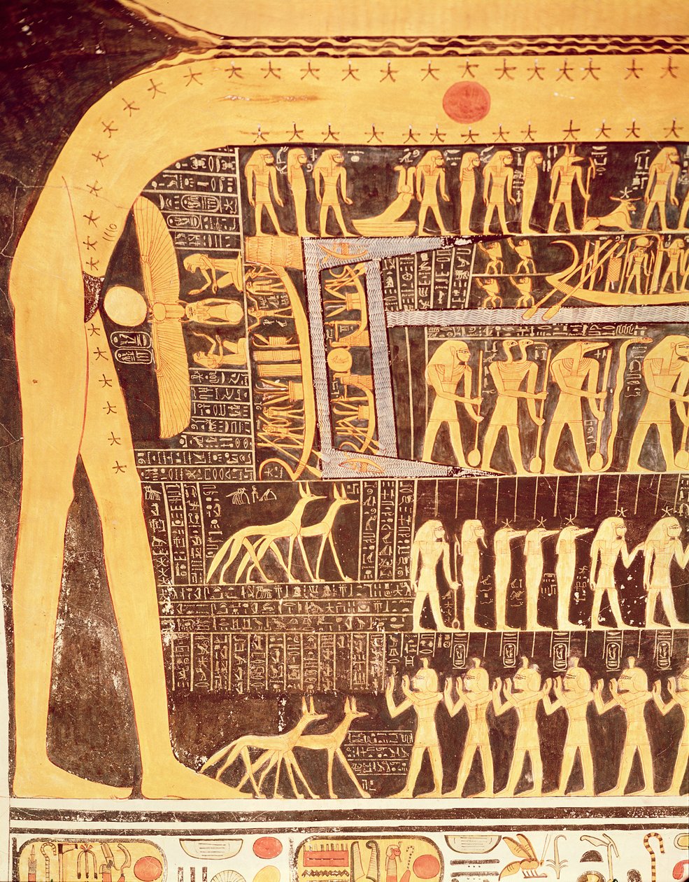 Yksityiskohta Päivän kirjasta Ramses VI:n hautakammion katosta (n. 1143-1136 eKr.) Uusi kuningaskunta (seinämaalaus) tekijältä Egyptian 20th Dynasty