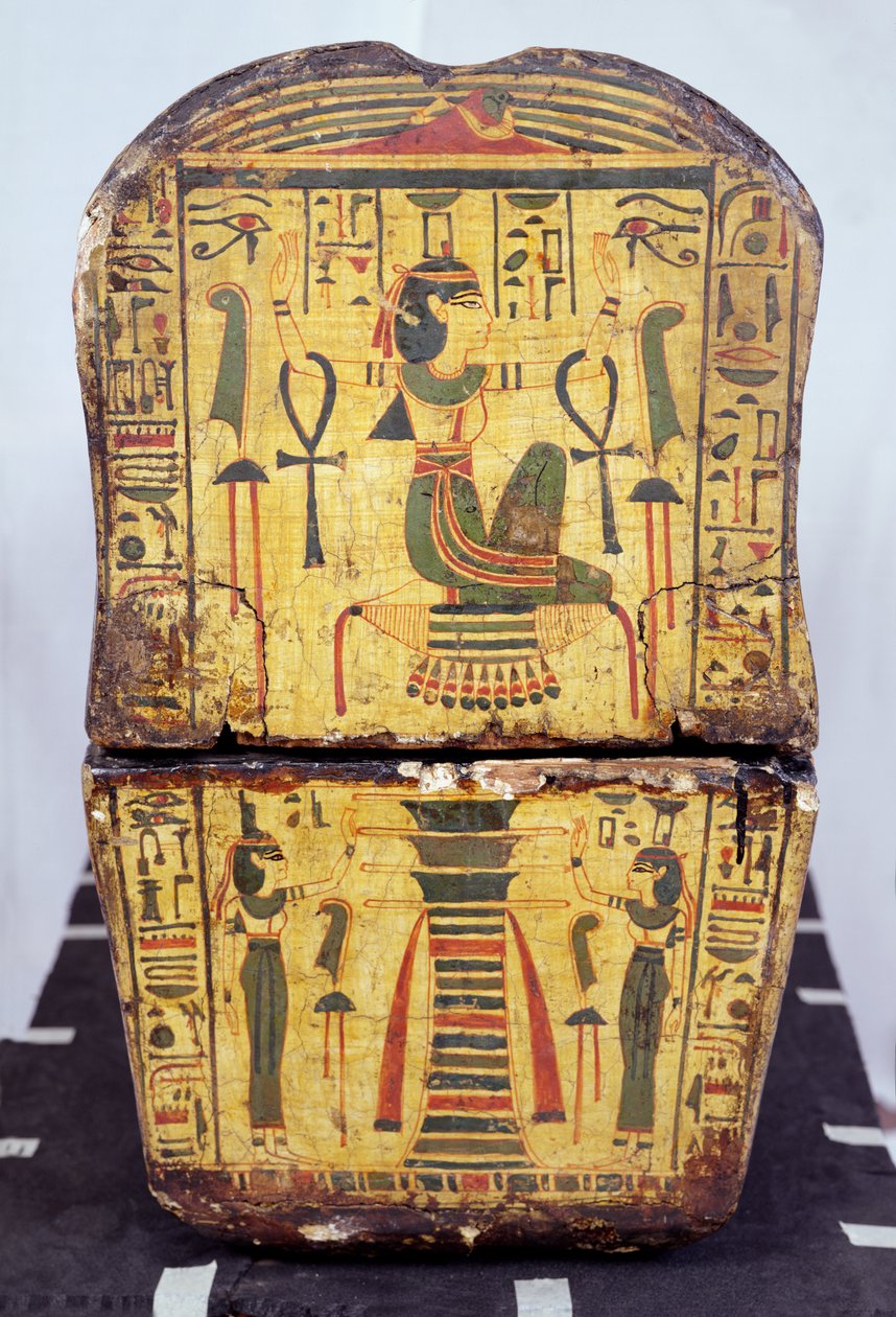 Päätynäkymä Nesyamunin muumion arkusta, joka löydettiin mahdollisesti Deir El-Bahrista, Uudesta kuningaskunnasta, noin 1100 eKr. (maalattu puu) tekijältä Egyptian 20th Dynasty