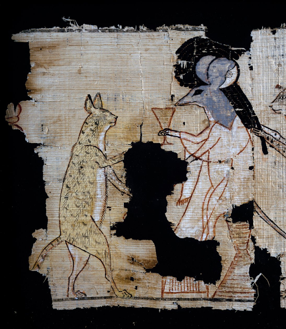 Papyrus, joka kuvaa satiirista kohtausta, noin 1100 eKr., peräisin Ramses IX:n hallituskaudelta, Yksityiskohta, Egyptin sivilisaatio, Uusi kuningaskunta, dynastia XX tekijältä Egyptian 20th Dynasty