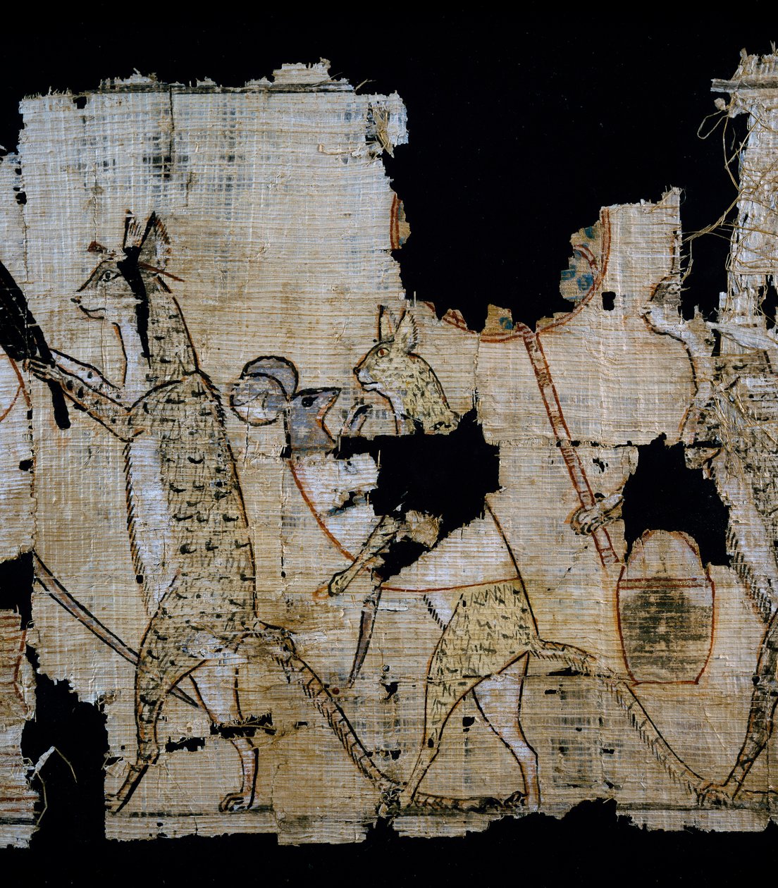 Papyrus, joka kuvaa satiirista kohtausta, noin 1100 eKr., vuodelta Ramses IX:n hallituskaudelta, Yksityiskohta, Egyptin sivilisaatio, Uusi kuningaskunta, dynastia XX tekijältä Egyptian 20th Dynasty