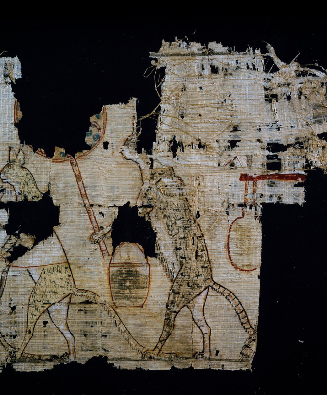 Papyrus, joka kuvaa satiirista kohtausta, noin 1100 eKr., vuodelta Ramses IX:n hallituskaudelta, Yksityiskohta, Egyptin sivilisaatio, Uusi kuningaskunta, dynastia XX tekijältä Egyptian 20th Dynasty