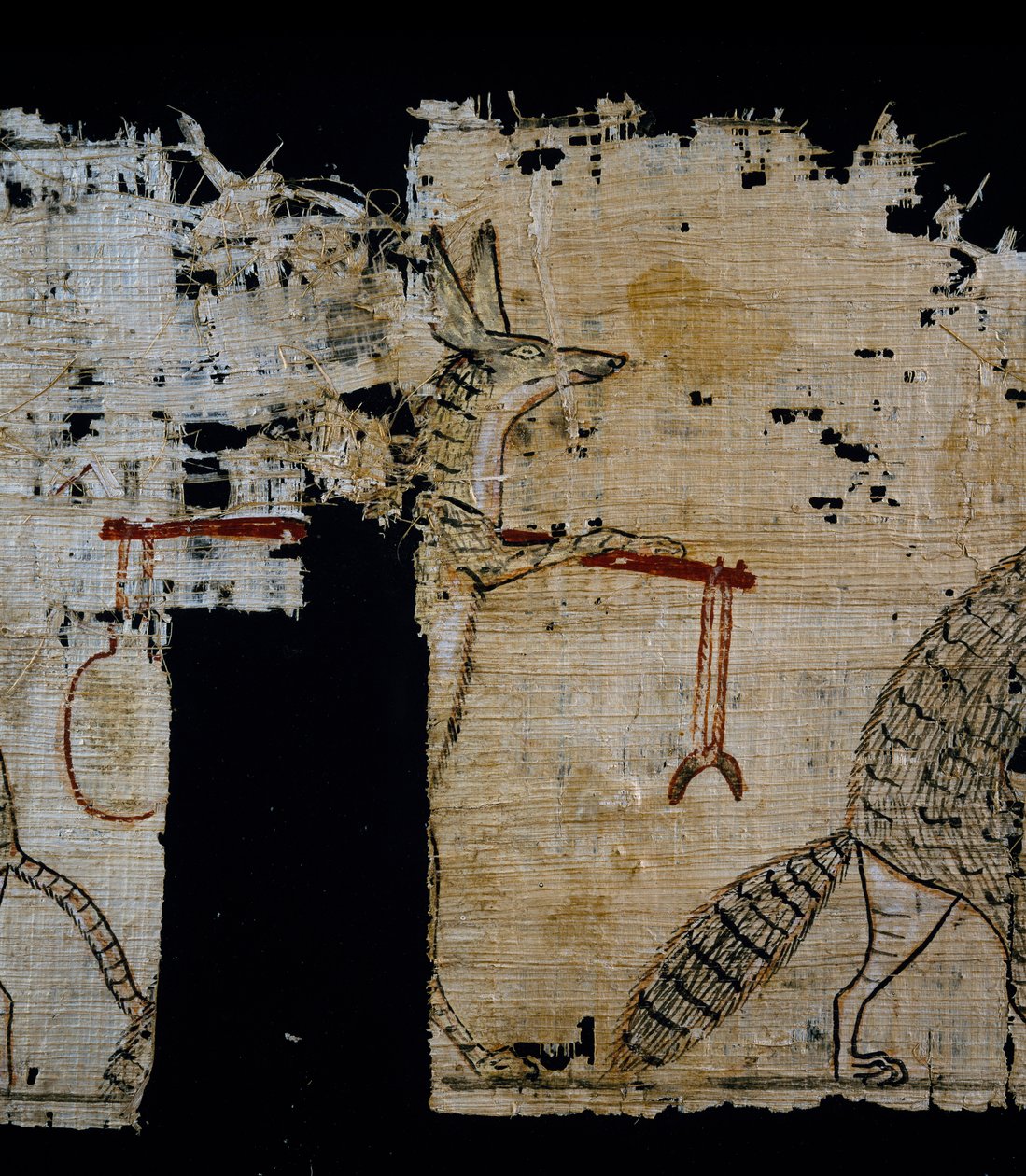 Papyrus, joka kuvaa satiirista kohtausta, noin 1100 eKr., vuodelta Ramses IX:n hallituskaudelta, Yksityiskohta, Egyptin sivilisaatio, Uusi kuningaskunta, dynastia XX tekijältä Egyptian 20th Dynasty